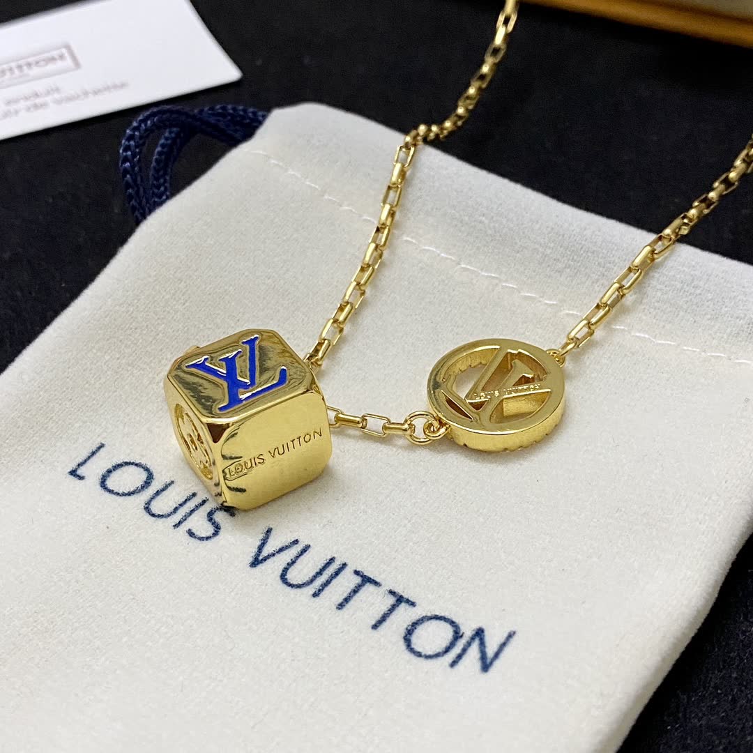Louis Vuitton Gold-Plated Necklace with Monogram Pendant